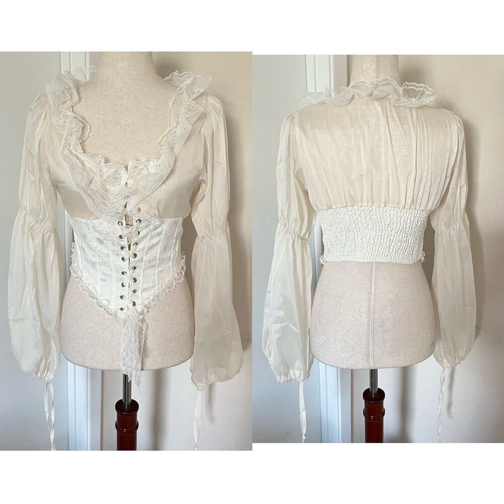 Elegant French Lace Puff Sleeve Blouse Victorian Cosplay Blouse